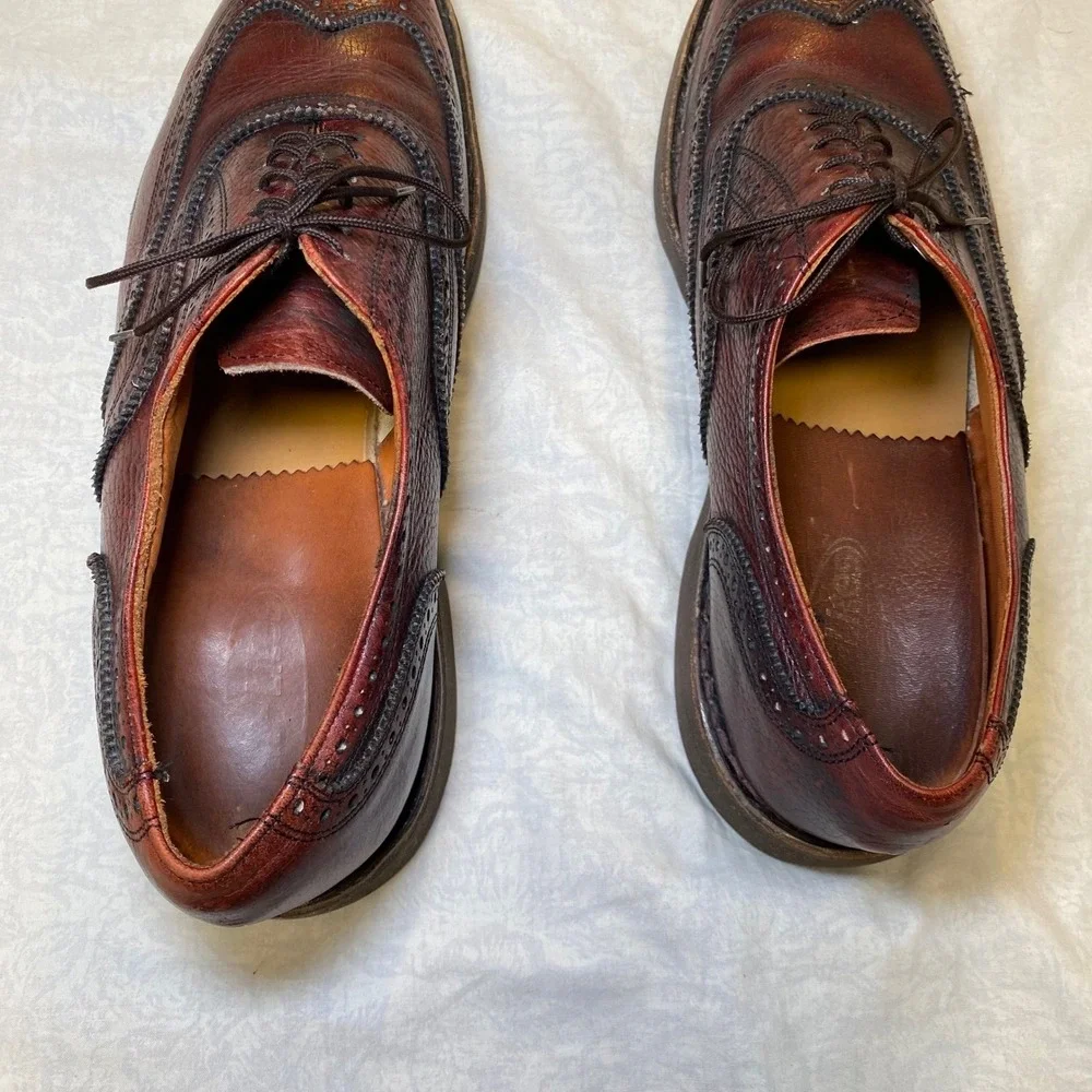 Vintage Florsheim Longwing Wingtip Brogue Oxfords Burgundy Pebble Grain 11D